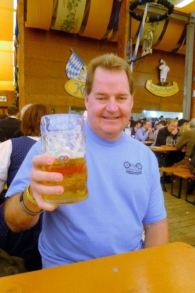 Mark in tent with a beer