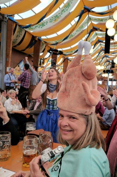 Susan in a chicken hat