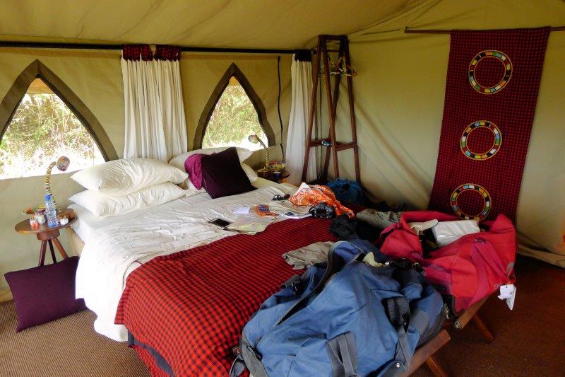 Inside tent with bed