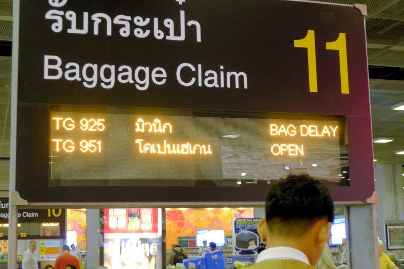 Thai delayed luggage rain