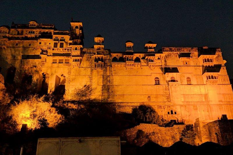 Nighttime view of the fort