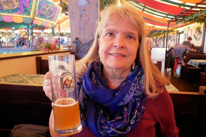 Susan with a beer at Marstall