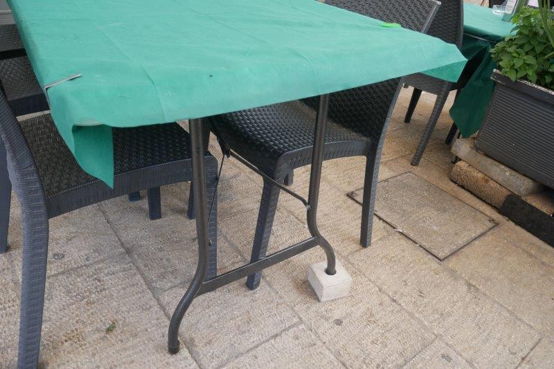 Table with legs on a block to level the table